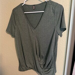 SHEIN Olive Green V-Neck Short Sleeve Top